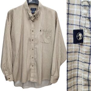 Duck Head Button Down Shirt Mens XL Tan Blue Plaid Long Sleeves Cotton Casual